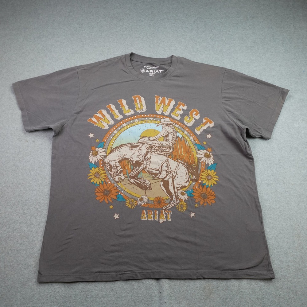 Ariat T Shirt Women XXL Gray Wild West Graphic Western Boyfriend Fit